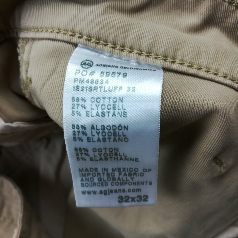 AG Adriano Goldschmied Pants Chino Beige Tan 32x30 Kullen Slim Fit Stretch - Picture 5 of 11
